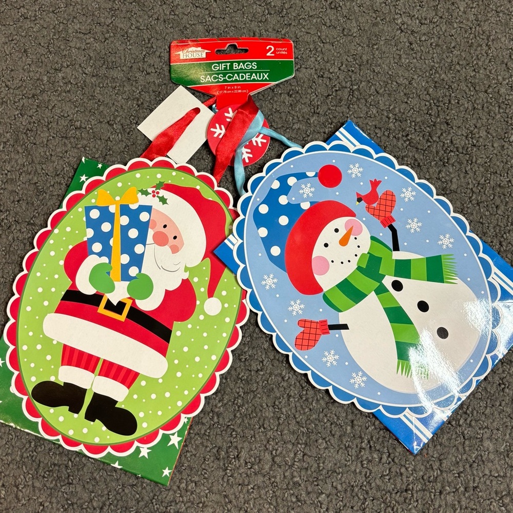 Christmas House Santa Claus Snowman Gift Bags New